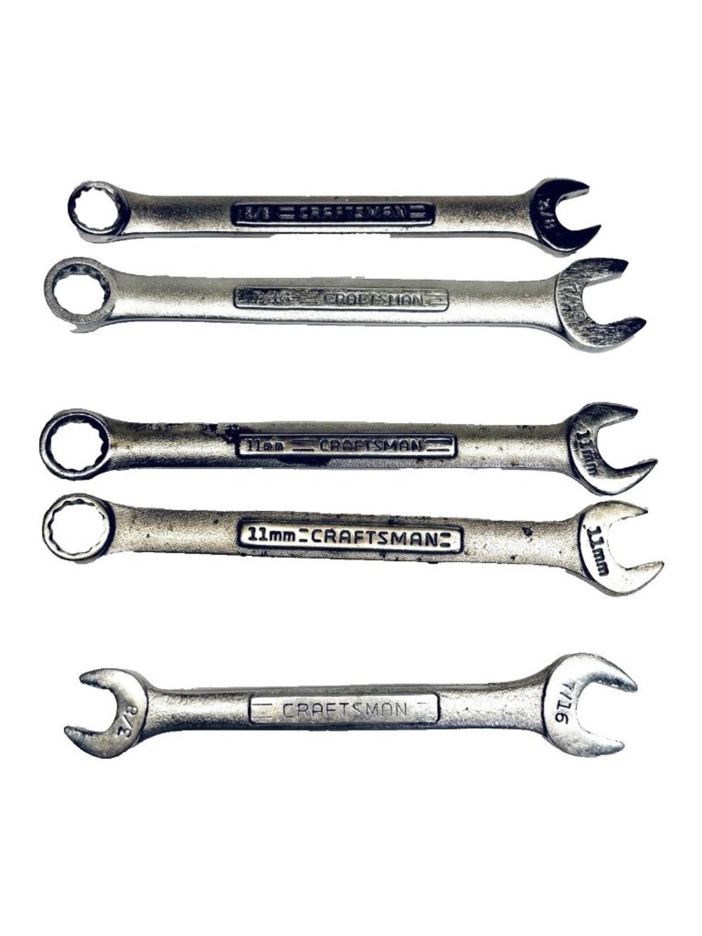 Craftsman LOT OF 5 Wrenches USA 2 Combo 3/8", 7/16";  2 11mm;  1 Double OE VV VA